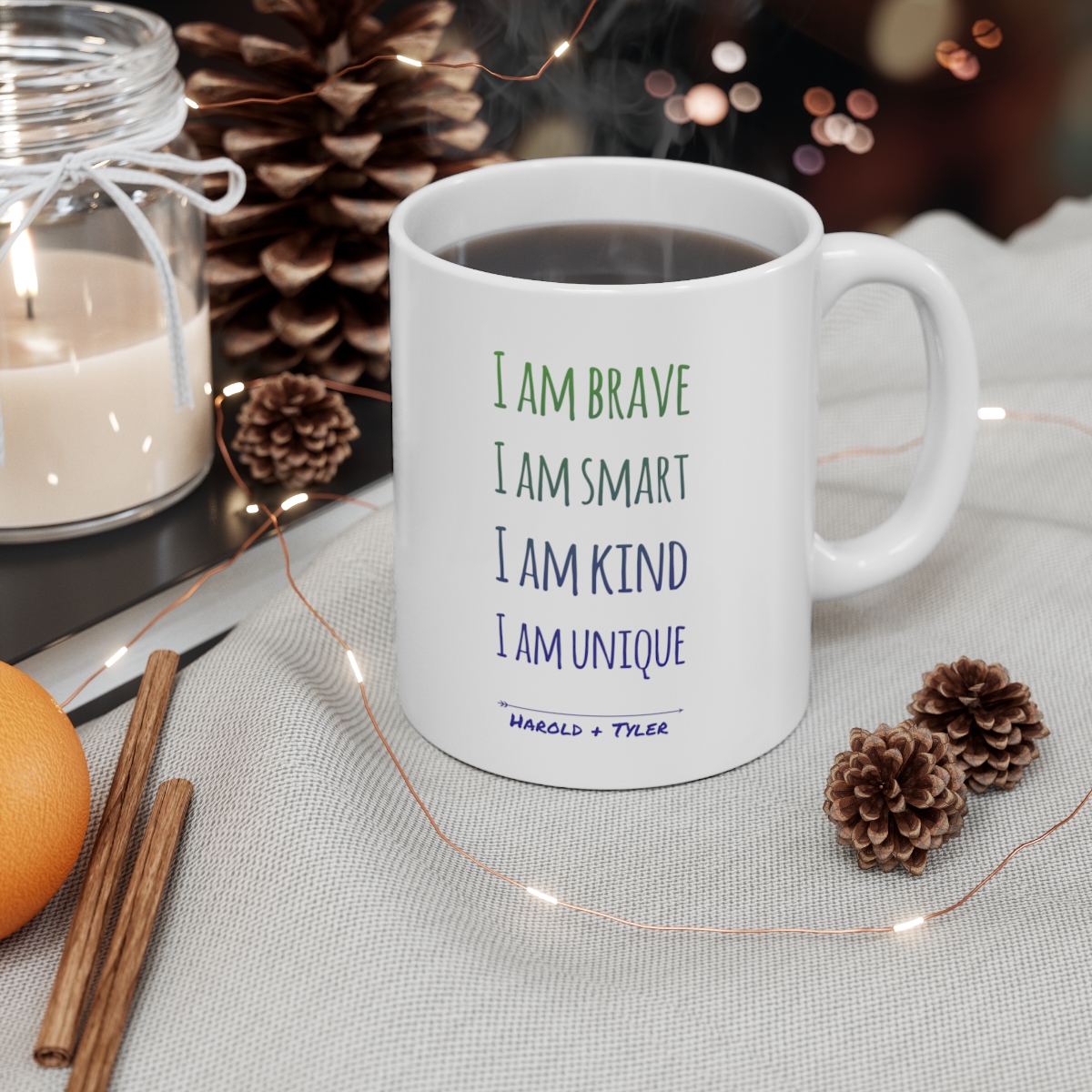 I AM Brave, Smart, Kind, and Unique Ceramic Mug 11oz  Harold and Tyler
